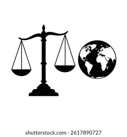 Justice System Symbol With Scales Balancing The World Global Ethics Concept