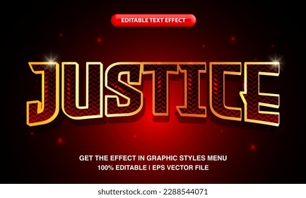 Justice text, editable text effect template, shiny luxury bold red and gold text style