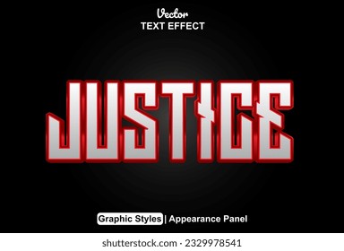 justice text effect with red graphic style and editable.