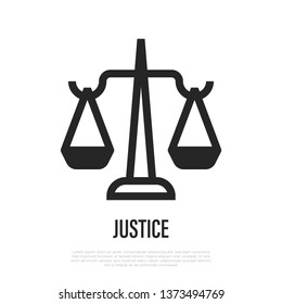 Justice thin line icon. Balanced scales. Vector illustration of equality.