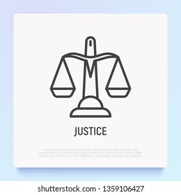 Justice thin line icon. Modern vector illustration of scales in balance.