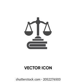 Icono del vector de justicia. Ilustración vectorial plana moderna y simple para sitio web o aplicación móvil.Equilibrio o símbolo de ley, ilustración de logotipo. Gráficos vectoriales perfectos para píxeles