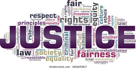 Justice vector illustration word cloud isolated on a white background.