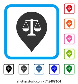 Justice Weight Marker icon. Flat gray pictogram symbol in a light blue rounded rectangular frame. Black, gray, green, blue, red, orange color additional versions of Justice Weight Marker vector.