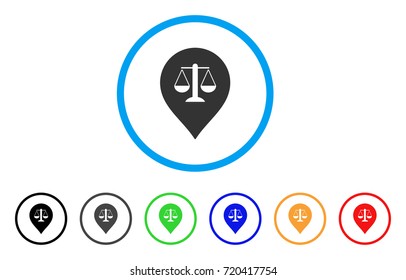 Justice Weight Marker rounded icon. Style is a flat justice weight marker grey symbol inside light blue circle with black, gray, green, blue, red, orange variants.