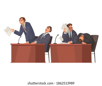 Justice with wooden tribunes and trial vector illustration