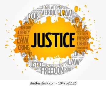 Justice word cloud collage, law concept background