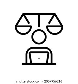 Justice At Work, Ethics, Lawyer Flat Line Vector Icon For Mobile Application, Button. Covid-19 Pandemic. Stay Home. Illustration Isolated White Background. EPS 10 Web Design, Logo, App, Infographic.