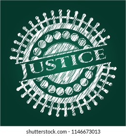 Justice written on a chalkboard