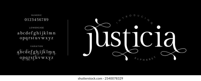 Justicia tipografia beleza moda elegante minimalista serif italic fontes decorativo casamento vintage retro logos. Logotipo de fonte de luxo mínimo alfabeto. Ilustração vetorial