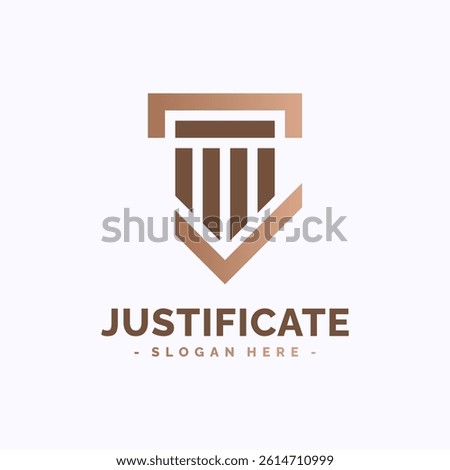 Justification logo design template. Pillar check mark logo vector