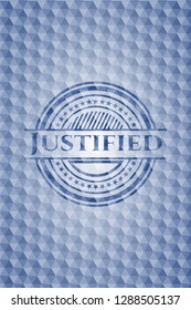 Justified blue emblem with geometric background.