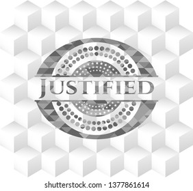 Justified grey badge with geometric cube white background