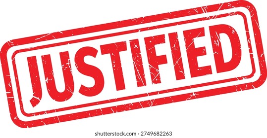 JUSTIFIED red rubber stamp text