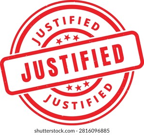 JUSTIFIED red rubber stamp text