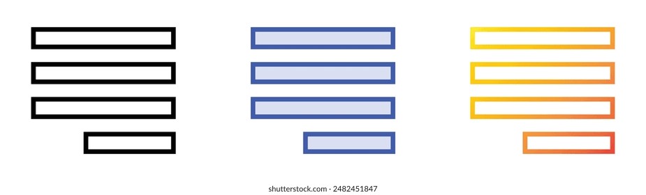 justify text icon. Linear, Blue Fill and Gradient Style Design Isolated On White Background