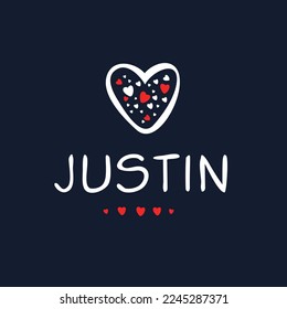 (Justin) Calligraphy name, Vector illustration.