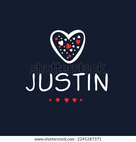 (Justin) Calligraphy name, Vector illustration.