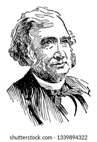 Justin Smith Morrill 1810 to 1898 he was a United States representative and senator from Vermont famous for the Morrill Land to Grant Colleges Act vintage line drawing or engraving illustration