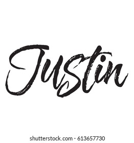 justin, text design. Vector calligraphy. Typography poster. Usable as background.