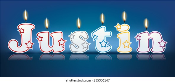 JUSTIN written with burning candles - vector illustration