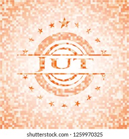 Jut orange tile background illustration. Square geometric mosaic seamless pattern with emblem inside.