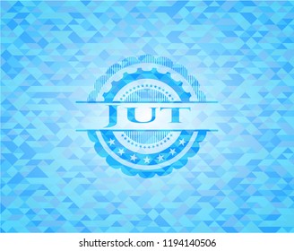 Jut sky blue emblem with triangle mosaic background