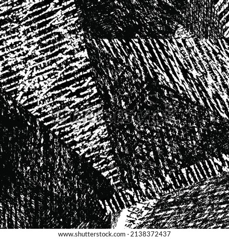 Jute or wool rug made of several pieces in the shape of a triangle, polygon or other. Decorative textured background. Graphics in black and white.