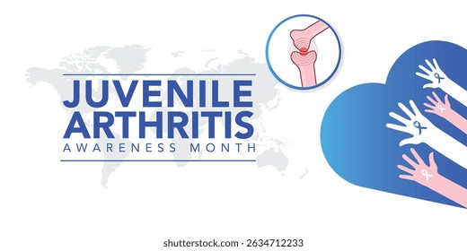 Juvenile Arthritis awareness month is observed every year in July. The most common symptoms of the disease are joint swelling, pain and stiffness, it is usually an autoimmune disorder. Vector art	