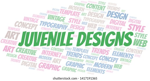Juvenile Designs word cloud. Wordcloud made with text only.