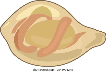 Gusano de tierra juvenil dentro de un capullo aislado sobre fondo blanco. Esquema para la lección de biología	