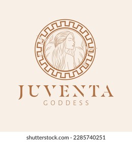 Juventa goddess logo design. Greek goddess vector logotype. Beauty and art industry logo template. Ancient roman goddess of youth.