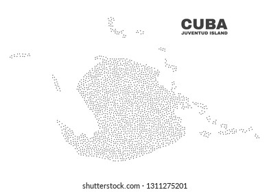 Juventud Island map designed with little points. Vector abstraction in black color is isolated on a white background. Scattered little points are organized into Juventud Island map.