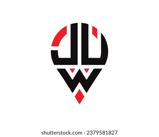 JUW letter location shape logo design. JUW letter location logo simple design.