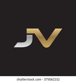 JV company linked letter logo golden silver black background
