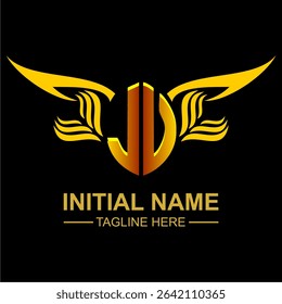 JV Golden Wing Emblem Logo with elegant gold wings, sleek and modern design. Ideal for branding, creative projects, luxury businesses, or artistic ventures.
