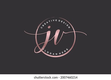 Logotipo de escritura a mano JV con plantilla de círculo, firma vectorial, boda, moda, floral y botánica con plantilla creativa.