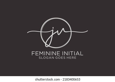Logo de escritura a mano JV con el logotipo de vector de plantilla de círculo de la firma inicial, boda, moda, floral y botánica con plantilla creativa.