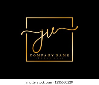 JV Initial handwriting square minimalist logo vector