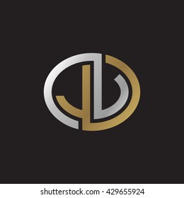 JV initial letters looping linked ellipse elegant logo golden silver black background
