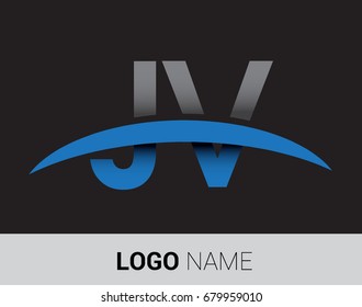 JV initial logo company name colored grey and blue swoosh design.