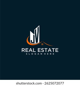 JV initial monogram building and roof logo for real estate with creative circle style design