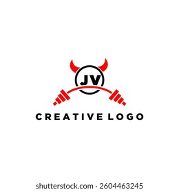 JV initial monogram for fitnes or gym logo with devil style design