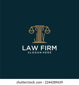 JV initial monogram logo for lawfirm with scale vector design