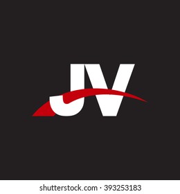 JV initial overlapping swoosh letter logo white red black background