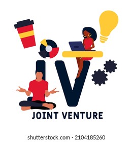 JV - Joint Venture acronym. business concept background.  vector illustration concept with keywords and icons. lettering illustration with icons for web banner, flyer, landing pag