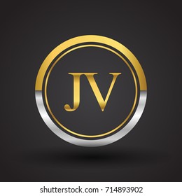 JV Letter logo in a circle, gold and silver colored. Vector design template elements for your business or company identity.