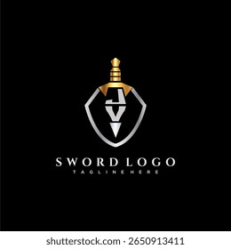 Letra JV monograma de luxo para imagem estilo escudo e espada