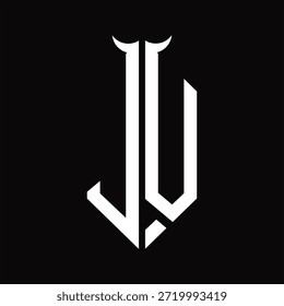 JV Logo monogram with horn shape isolated black and white design template on black background