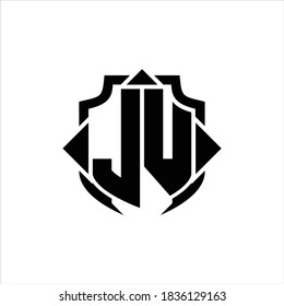JV Logo monogram with shield line and 3 arrows shape design template on white background